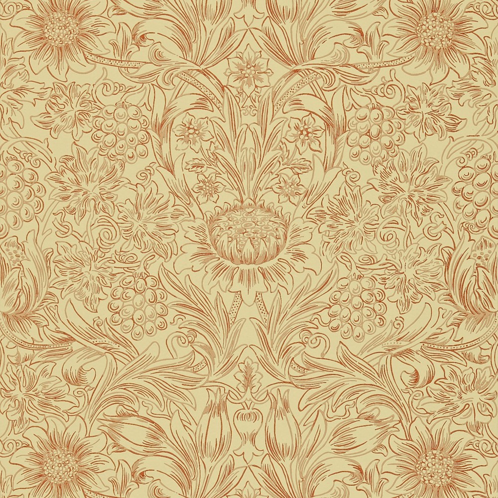 Sunflower Etch Wallpaper 101 by Morris & Co in Church Red Biscuit